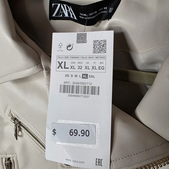 NWT Faux Leather Zip Up Moto Jacket Size Xl Cream Gold Biker Streetwear - Picture 2 of 14